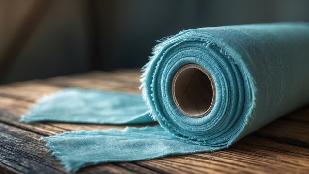 Closeup of fusible interlining roll featuring resin finish used in fashion industry and sewing projects