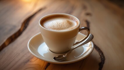 Obraz premium Delicious Espresso and Cappuccino on a Natural Wooden Surface