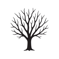 Winter Tree Silhouette without Leaves, Seasonal Nature Vector