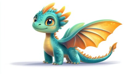 Obraz premium Cartoon dragons. Fairy tale dragon, funny reptile with wings. Cute flying monster. Colorful baby magic creature, fantasy dino decent characters illustration , no logos, no brands