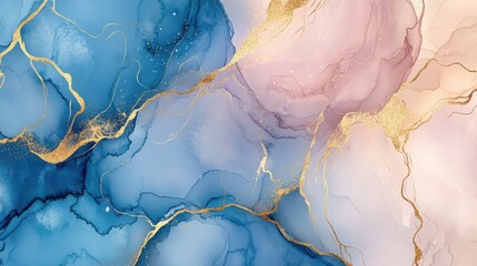 Naklejka premium Watercolor art background vector. Wallpaper design with paint brush and gold line art. Earth tone blue, pink, ivory, beige watercolor Illustration for prints, wall art, cover and invitation cards. il