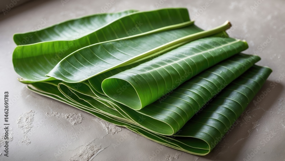 Poster close-up of a banana leaf with intricate folds and organic texture