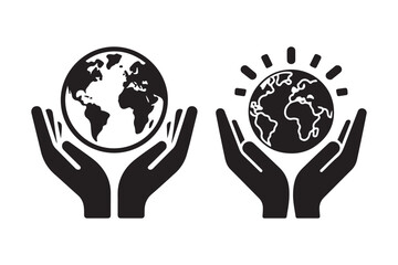 Earth in Hands Icon Save Planet Symbol Vector for Environmental and Eco Designs