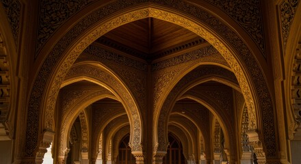 Obraz premium Golden Arches of Architectural Wonder - Intricate golden arches and ornate detailing create a majestic and awe-inspiring architectural scene