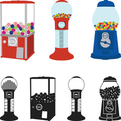 Gumball Machine Silhouette, Gumball Vending Machine Silhouette, Gumball Machine Retro Candy Dispenser SVG Illustration
