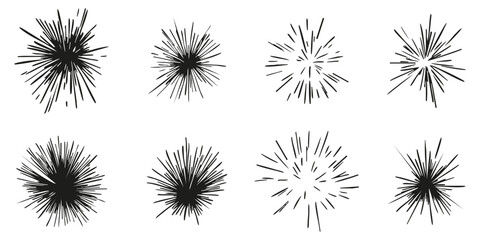 Obraz premium Abstract Starburst And Explosion Silhouette Set. Dynamic Energy And Impact Design Elements Isolated Vector Illustration Collection