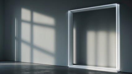 Fototapeta premium Contemporary wooden window design showcasing shadows that enhance natural daylight in a tranquil living space