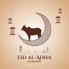Eid al-Adha Islamic Festival Background. Eid Mubarak or Bakra Eid Celebration Design