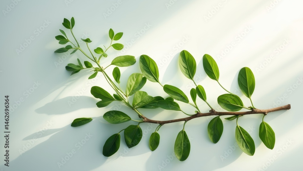 Poster herbal medicine meniran with leaf and phytanthus features captured on a plain white background