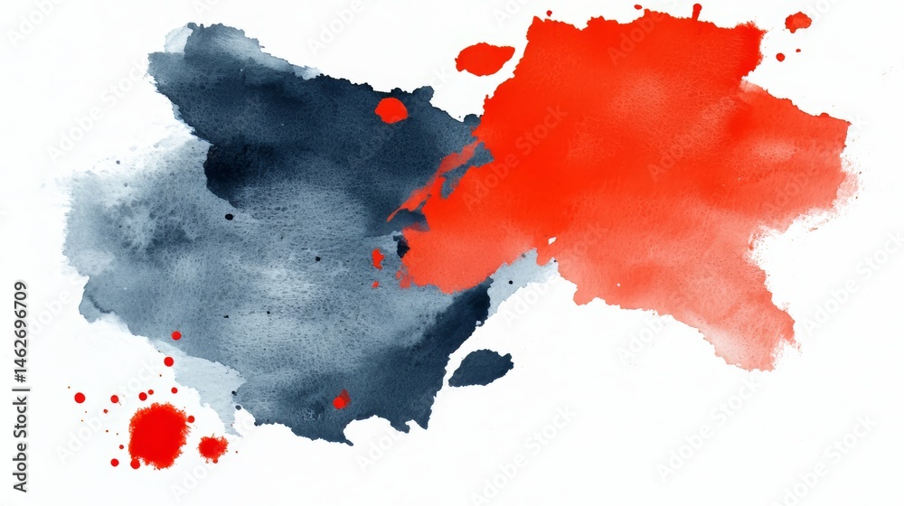 Leinwandbilder splash of red and blue paint on a white background. the splatter of paint is chaotic and random, wit