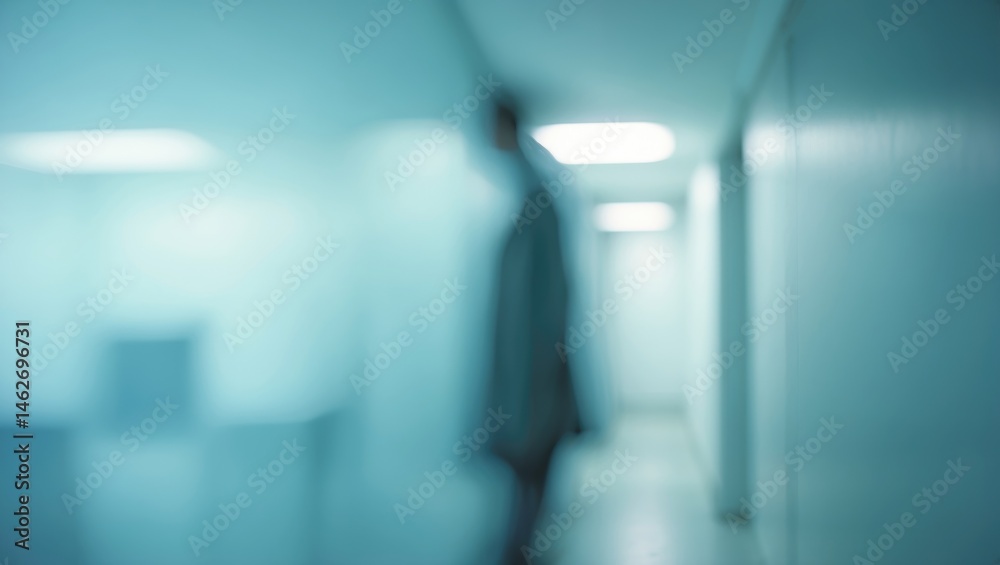 Aufkleber blurred business environment featuring white and blue patterns in an indoor setting