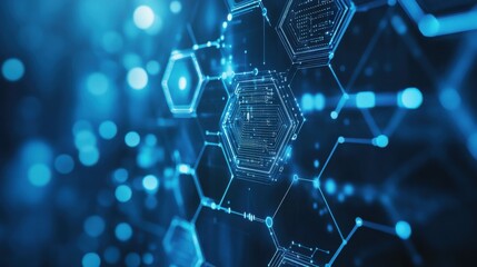 Blue tech background featuring circuit lines and hexagons, vector design for business, technology, or science themes.