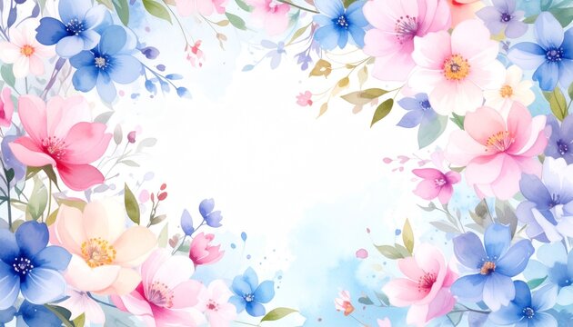 Abstract border frame of flowers painting with spring flowers irus background graphic resource