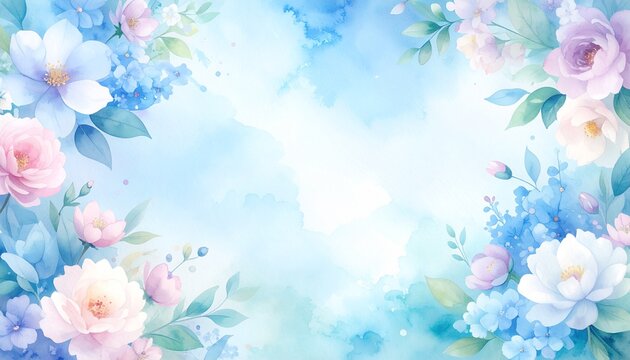 Abstract border frame of flowers painting with spring flowers irus background graphic resource