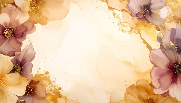 Abstract border frame of flowers painting with spring flowers irus background graphic resource