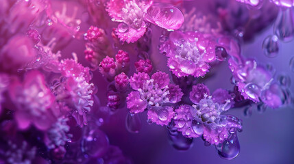 Water droplets on purple flowers macro photography