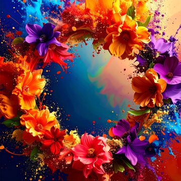 Abstract border frame of flowers painting with spring flowers irus background graphic resource