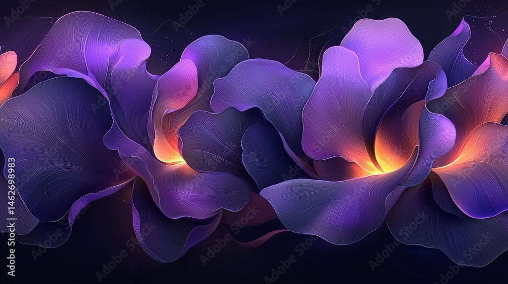 Poster the image is a beautiful purple flower with a yellow center. the flower is surrounded by a dark back