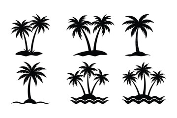 Tropical Palm Tree Silhouettes Island Paradise Illustrations