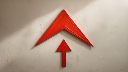 Fototapeta premium Detailed view of a wall with a pointing arrow painted on a light background, copy space included