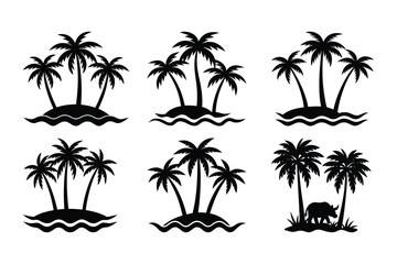 Tropical Island Palm Tree Silhouettes Collection of Six Unique Designs