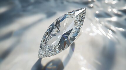 Obraz premium Marquise-cut diamond ring on white surface in natural light