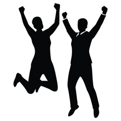 Jumping Silhouettes of People Celebrating Success