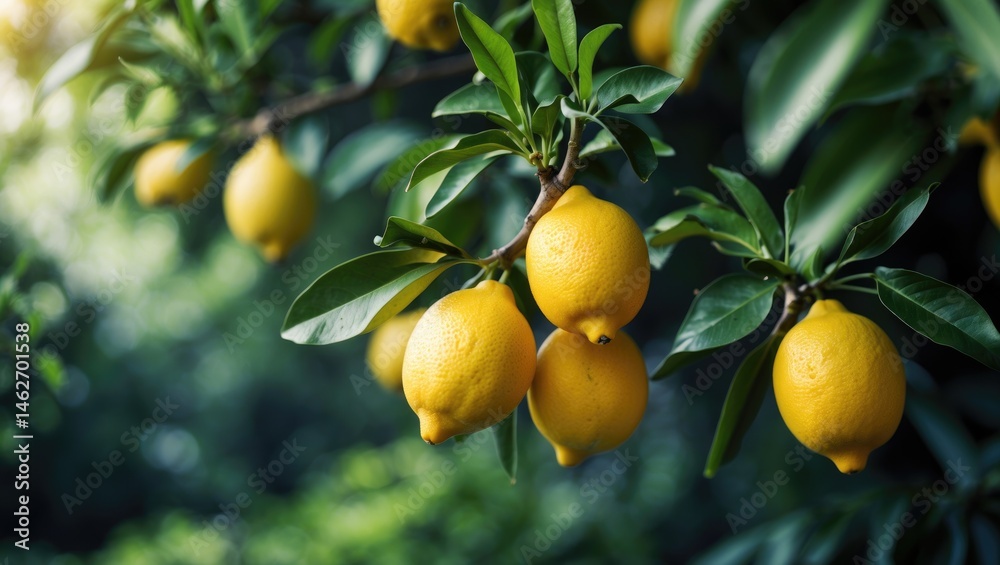 Aufkleber fresh lemon fruit growing on a citrus tree branch