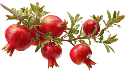 Pomegranate Tree Branch With Ripening Red  isolated on a transparent background