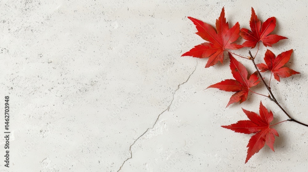 Poster white background with a red leafy branch on it. the branch is full of red leaves and it looks like i