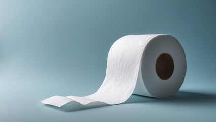 Flat lay of a soft white toilet tissue roll on a clean background for household hygiene promotion