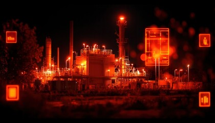 Industrial complex at night, highlighted with red overlay