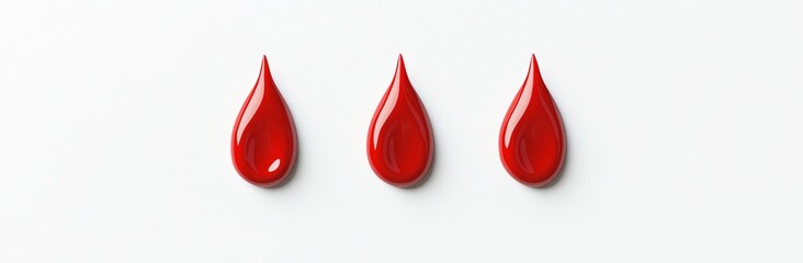 Obraz premium Three Stylized Red Drops of Paint on White Background in Artistic Arrangement for Creative Projects
