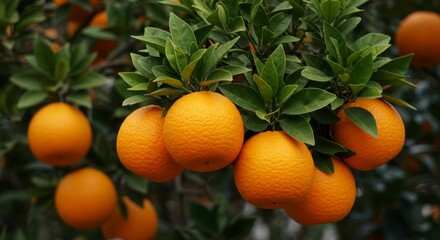 Fresh oranges on branches