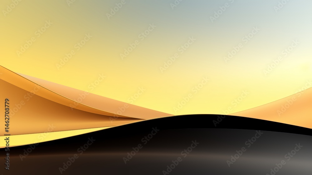 Poster yellow and black landscape with a wave in the foreground. the colors are warm and inviting, and the 