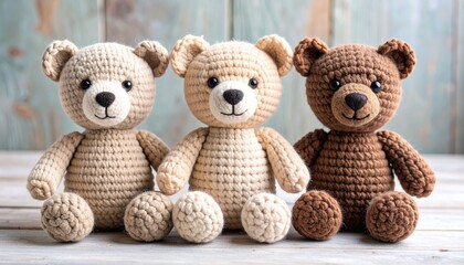 Cute amigurumi bear crochet characters, knitted yarn toy for children