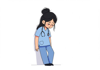 Nurse feeling exhausted standing against a white background 
