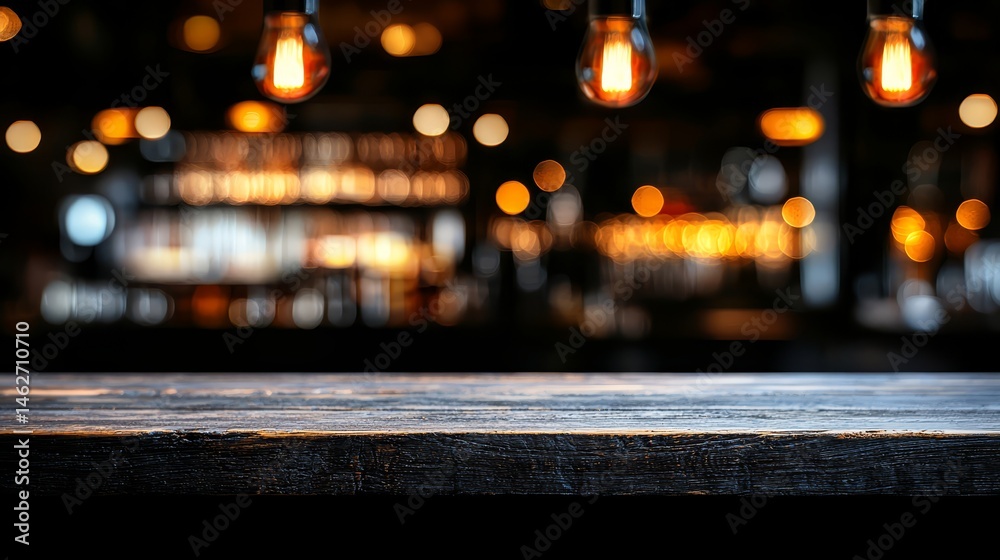 Poster dimly lit bar with a wooden counter and a few empty glasses. the lighting is low, creating a cozy at