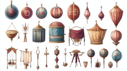 Set of circus items on white background illustration illustration , no logos, no brands