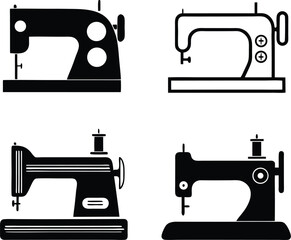 A Set of Silhouette Vector Illustrations of Vintage and Modern Sewing Machines