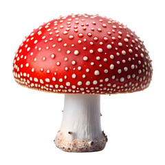 Stunning CloseUp Photo of a Vibrant Red Mushroom isolated on transparent background