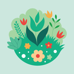 A floral vector illustration shows an apple tree with leaves and abstract spring design