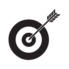 Black Target Silhouette Clipart – Bullseye with Arrow Hitting Center, Archery and Goal Icon Set