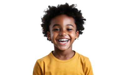 Portrait of a young African American kid smiling and laughing, isolated on transparent background
