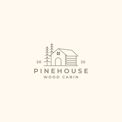 Fototapeta premium Line Art Wooden Cabin Cottage and Hut Logo Design Vector Illustration.