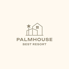 Fototapeta premium Minimalist Line Art Palm House Resort Logo Template, Creative Minimal Vector Design
