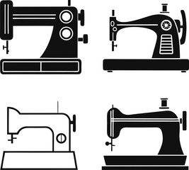 A Set of Silhouette Vector Illustrations of Vintage and Modern Sewing Machines