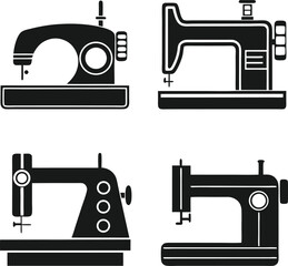 A Set of Silhouette Vector Illustrations of Vintage and Modern Sewing Machines