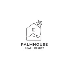 Minimalist Line Art Palm House Resort Logo Template, Creative Minimal Vector Design