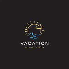 Summer Sunset Waves Logo Template. Minimalist Linear Icon for Travel and Rental